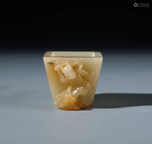 A Petite Chinese Carved Jade Brush Washer of Kuixing with  Marks