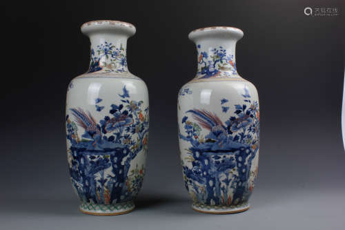 A Chinese Blue and White and DOUCAI 'Bird'  Vase