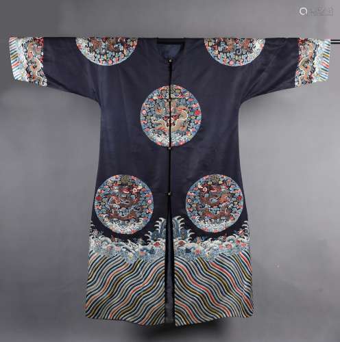 An Imperial Chinese Blue Silk Embroidered  Robe