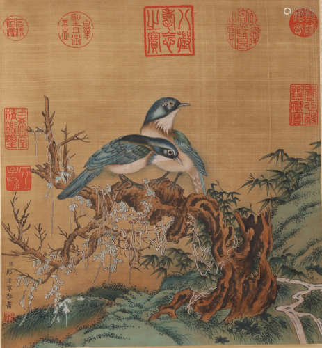 A Chinese Hand-drawn Painting of Birds Signed by Langshining