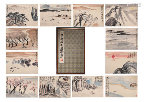 A Chinese Hand-drawn Painting Album Of Landscape Signed By Qi Baishi(12P)