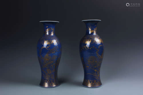 A Pair of Blue-Glazed Vase