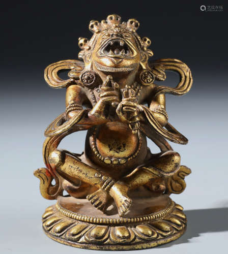 A Finely Cast Chinese Gilt Bronze Figure of Daka