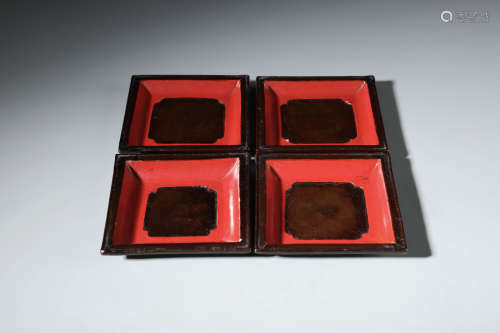A Set of Chinese Lacquered Cinnabar Square Dish