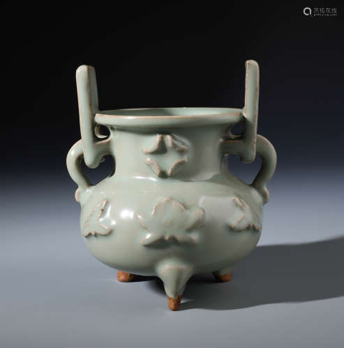 A Rare Chinese Carved Celadon Floral Censer Vase