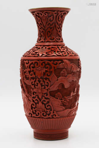 A Chinese Carved Tixi Lacquer Vase