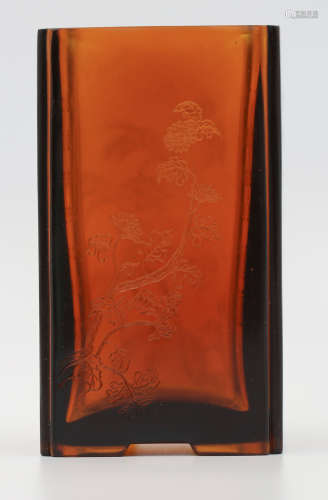 A Chinese Brown Peking Glass Brush Pot