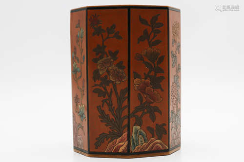 A Chinese Carved Tixi Lacquer Brush Pot