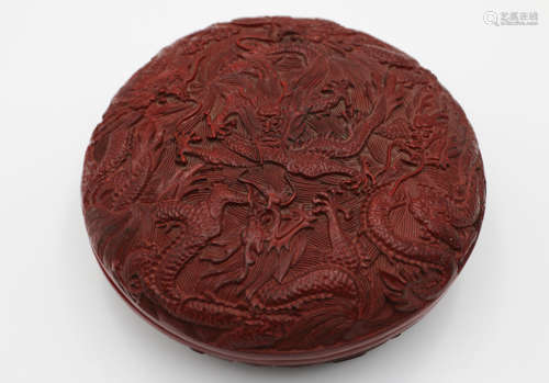 A Chinese Carved Tixi Lacquer Round Box with Cover