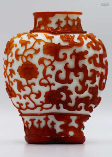 A Chinese Red Peking Glass Double Vase