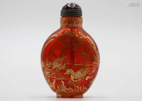 A Chinese Red Peking Glass Snuff Bottle