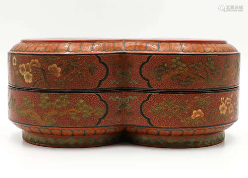 A Chinese Carved Tixi Lacquer Round Box with Cover