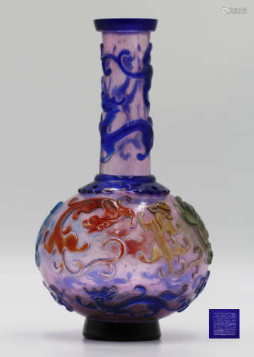 A Chinese Clear, Blue and Red Peking Glass Vase