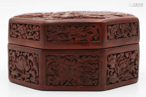 A Chinese Carved Tixi Lacquer Box with Cover