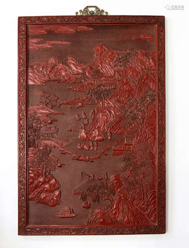 A Chinese Carved Tixi Lacquer Wall Screen