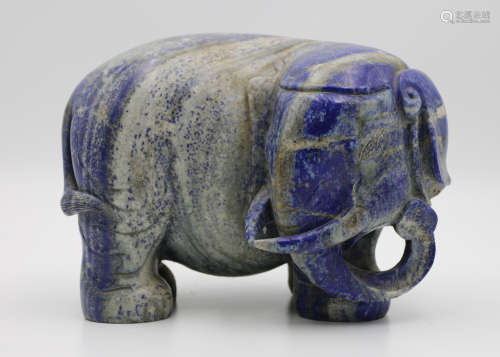 A Chinese Carved Lapis Lazuli Elephant Decoration