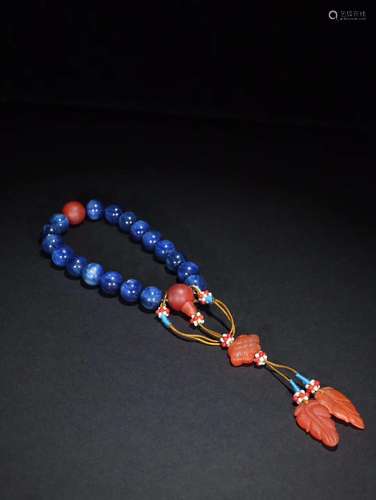 A Chinese Carved Blue Crystal Prayers Beads