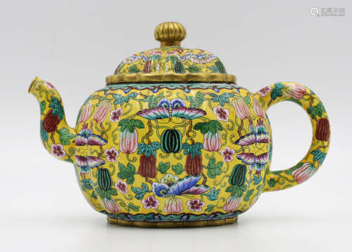 A Chinese Gilt Bronze Enamel Tea Pot