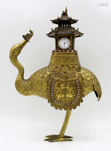 A Chinese Gilt Bronze Crane Decoration