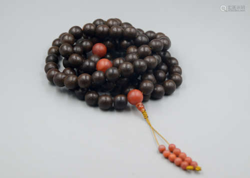 A Chinese Carved Agar-Wood Prayers Beads