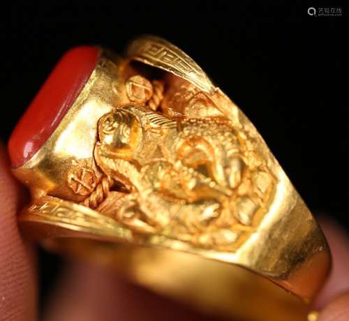OLD GOLD CORAL RING