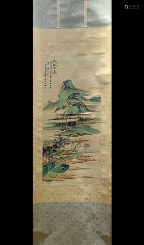CHINESE COLOR PAPER SCROLL BY WU HUFAN