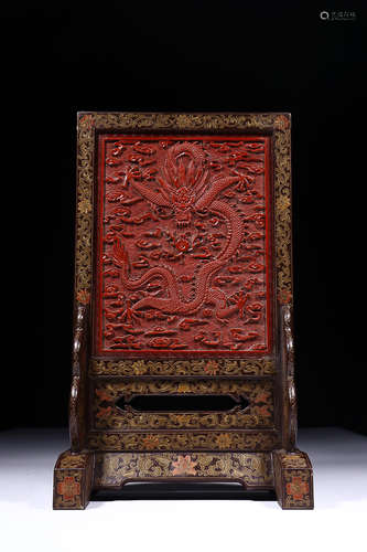 QIANLONG MARK RED LAQUER SCREEN