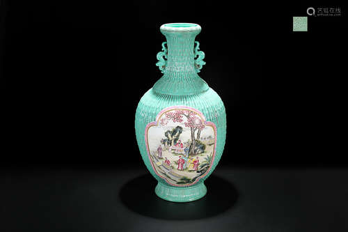 GREEN GLAZE VASE WITH QIANLONG MARK