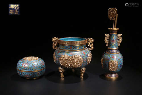 QIANLONG MARK CLOISONNE CENSER SET