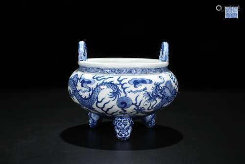 BLUE WHITE CENSER WITH QIANLONG MARL