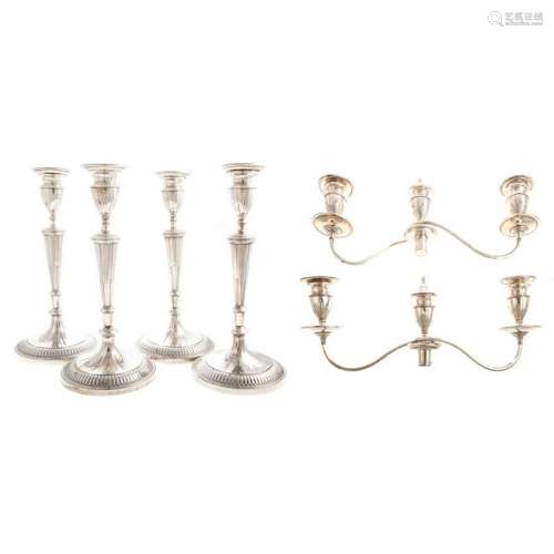 Set of 4 George III Silver Armorial Candlesticks