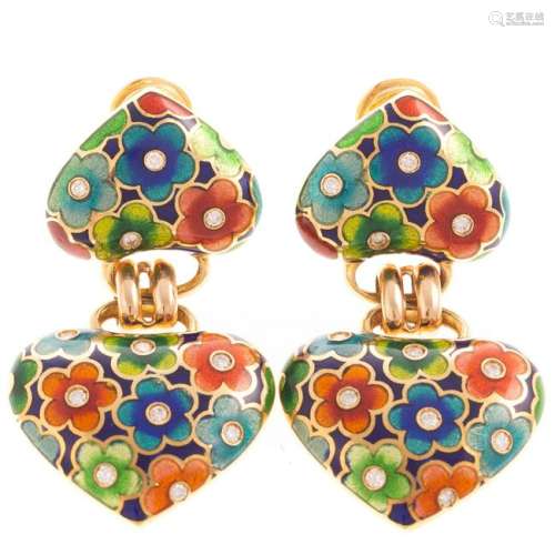 A Pair of Enamel & Diamond Earrings in 18K