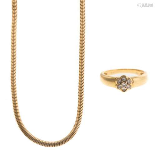 A Ladies 14K Snake Chain & 18K Diamond Ring