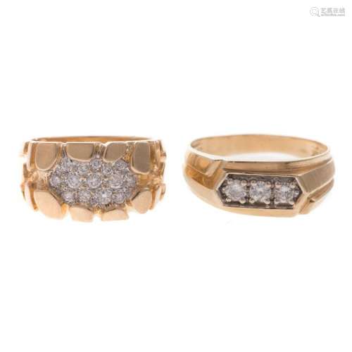 A Pair of Gent's Diamond Rings in 14K