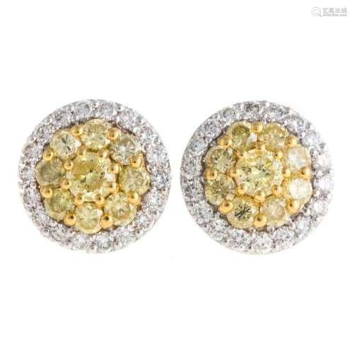 A Pair of Yellow and White Diamond Studs in 18K