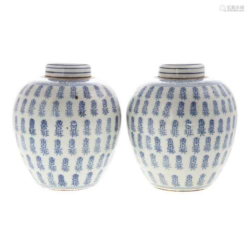 Pair Chinese Blue and White Ginger Jars