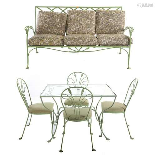 13 Piece Green Painted Wrought Iron Patio Suite