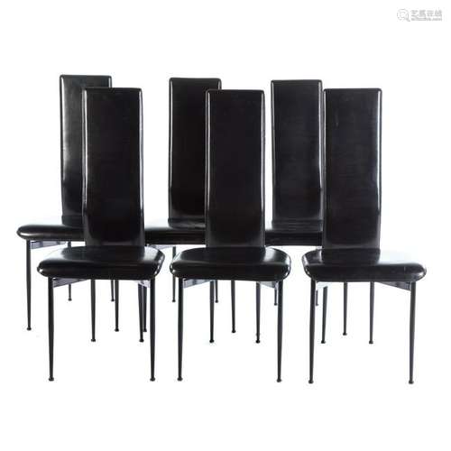 Set of Six Italian Leather High-back Dining Chairs