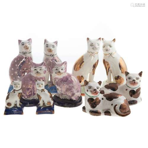 Five Pairs Of English Staffordshire/ Lustre Cats