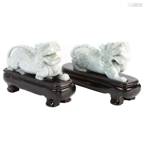 Pair Chinese Carved Jade Dragons