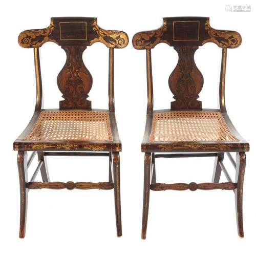 Pair American Classical Painted Side Chairs