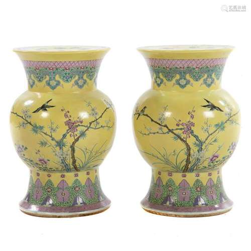 Pair Chinese Export Famille Jaune Garden Seats