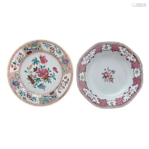 Two Chinese Export Famille Rose Plates