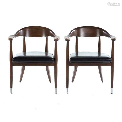 Pair Mid-Century Modern Walnut Arm Chairs