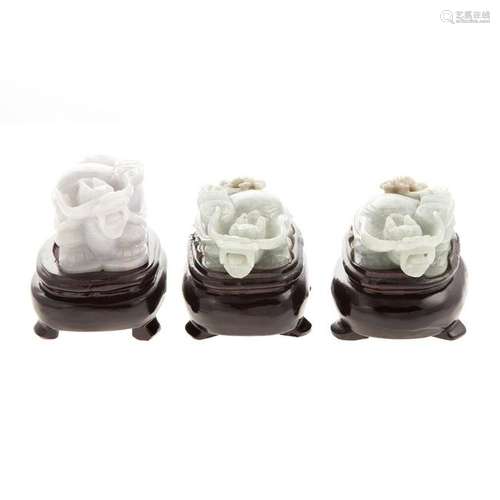 Three Chinese Carved Jade Dragon Turtles