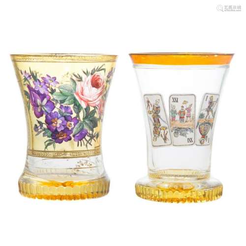 Pair Bohemian Enamel Glass Cups
