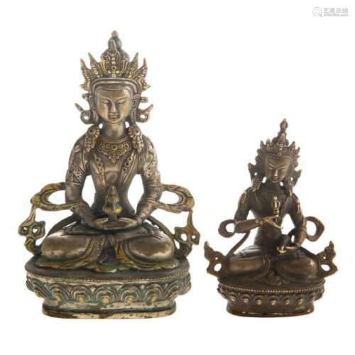 Two Chinese Tibetan Style Bronze Bodhisattva