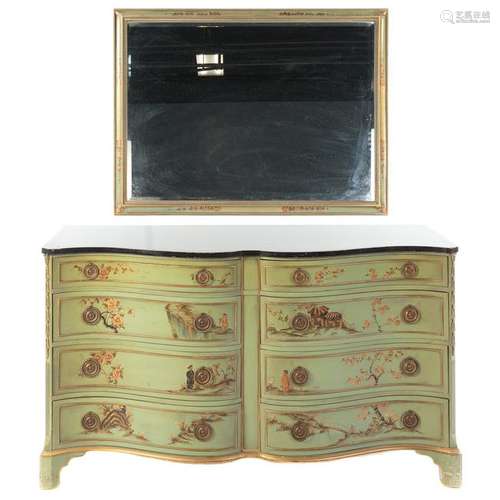 George III Style Chinoiserie Low Chest & Mirror