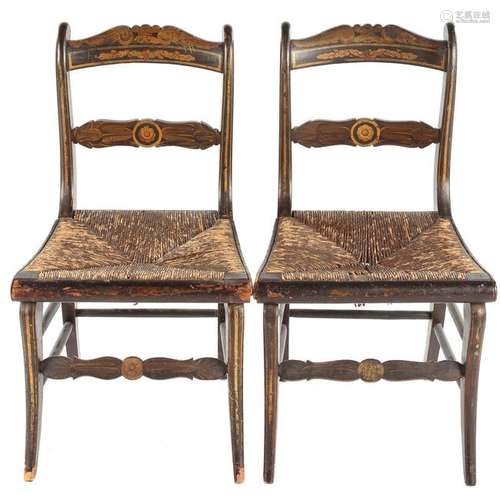 Pair American Classical Painted Side Chairs