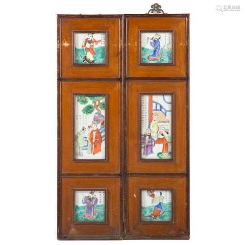 Six Chinese Porcelain Plaques Set In Wood Frames